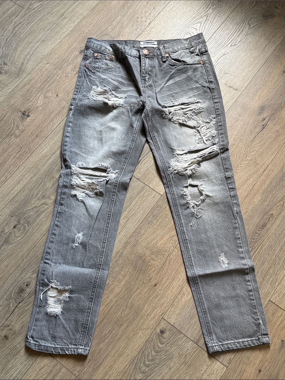 ONE x ONE TEASPOON Smoke Grey Mid-Rise Relaxed Straight Leg Jeans 26 Grunge Boho